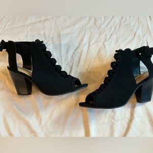 Soda Black Heeled Boots with Lace-Up Design